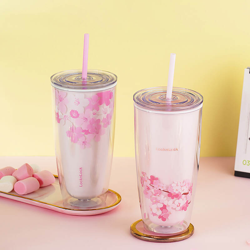 Ly Nhựa Hai Lớp LocknLock Double Wall Cold Cup Cherry Blossom 750ml - 2 M&agrave;u (Hồng, Trắng) - HAP509 image number null